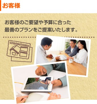 お客さま お客様のご要望や予算に合った最善のプランをご提案いたします