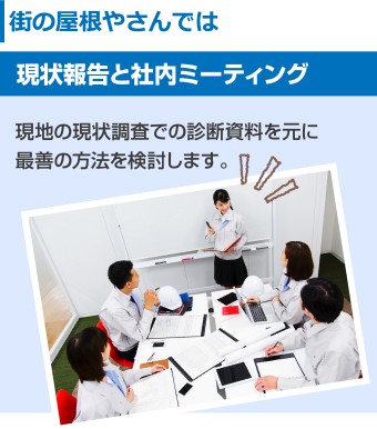 街の屋根やさん 現状報告と社内ミーティングを行い最善の方法を検討します